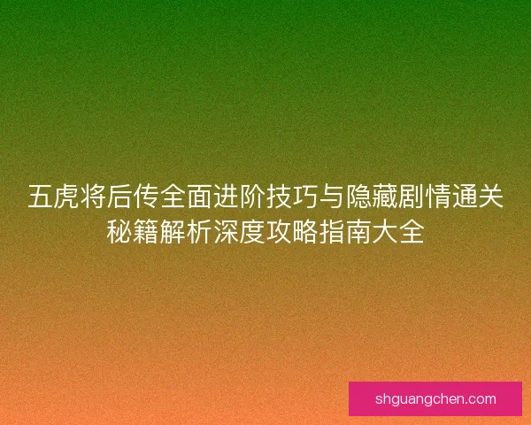 五虎将后传全面进阶技巧与隐藏剧情通关秘籍解析深度攻略指南大全