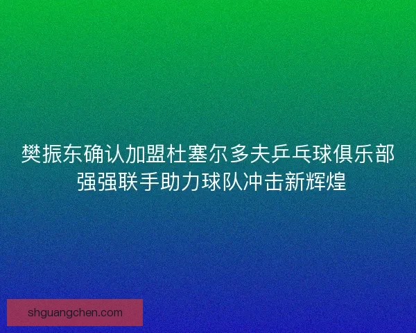 樊振东确认加盟杜塞尔多夫乒乓球俱乐部 强强联手助力球队冲击新辉煌